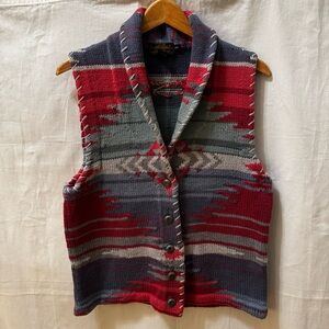 Eddie Bauer Cotton Multicolor Southwestern Patterned Sweater Vest